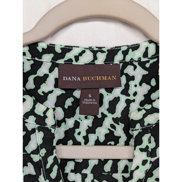 Dana Buchman Leopard Print Blouse Small Aqua Black Long Sleeve Top Office Shirt - Picture 5 of 11